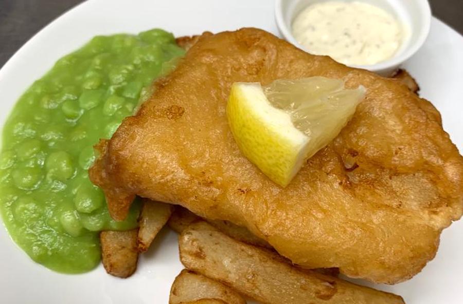 Fish Chips and Mushy Peas at St Georges Hotel
