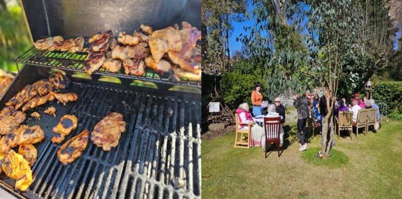 Sitting in garden for spring bbq at St George's care hime in Truro